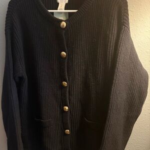 H&M Black Ribbed Cardigan with Gold Buttons